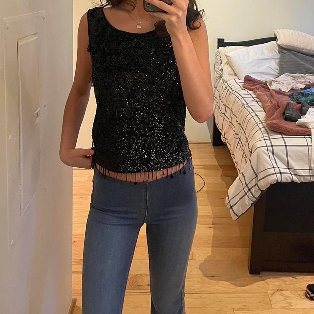 Black Beaded 100% Wool Tank Top
